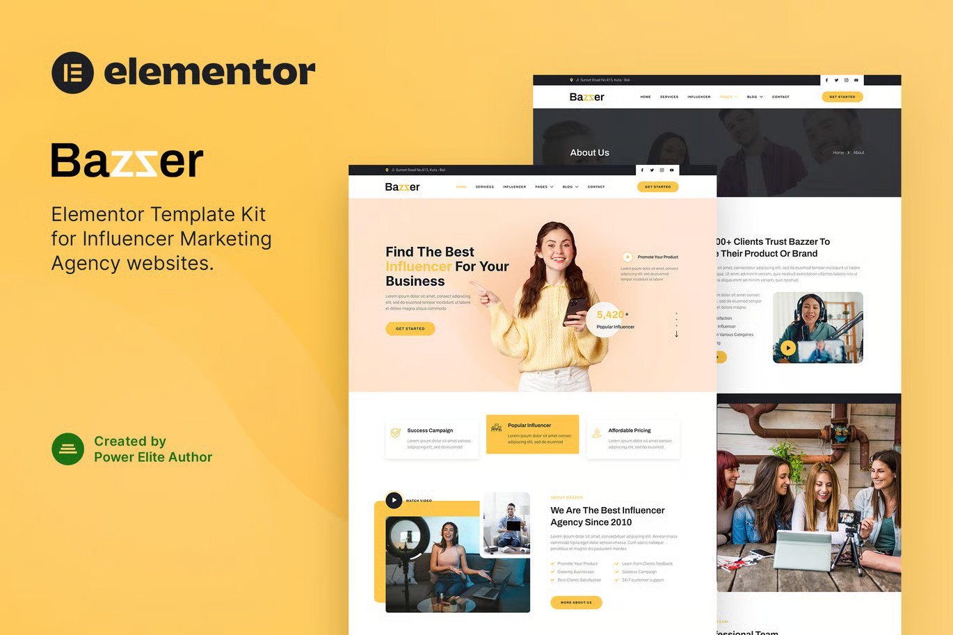 Influencer Marketing Agency Elementor Template Kit - Ultimate Bazzer