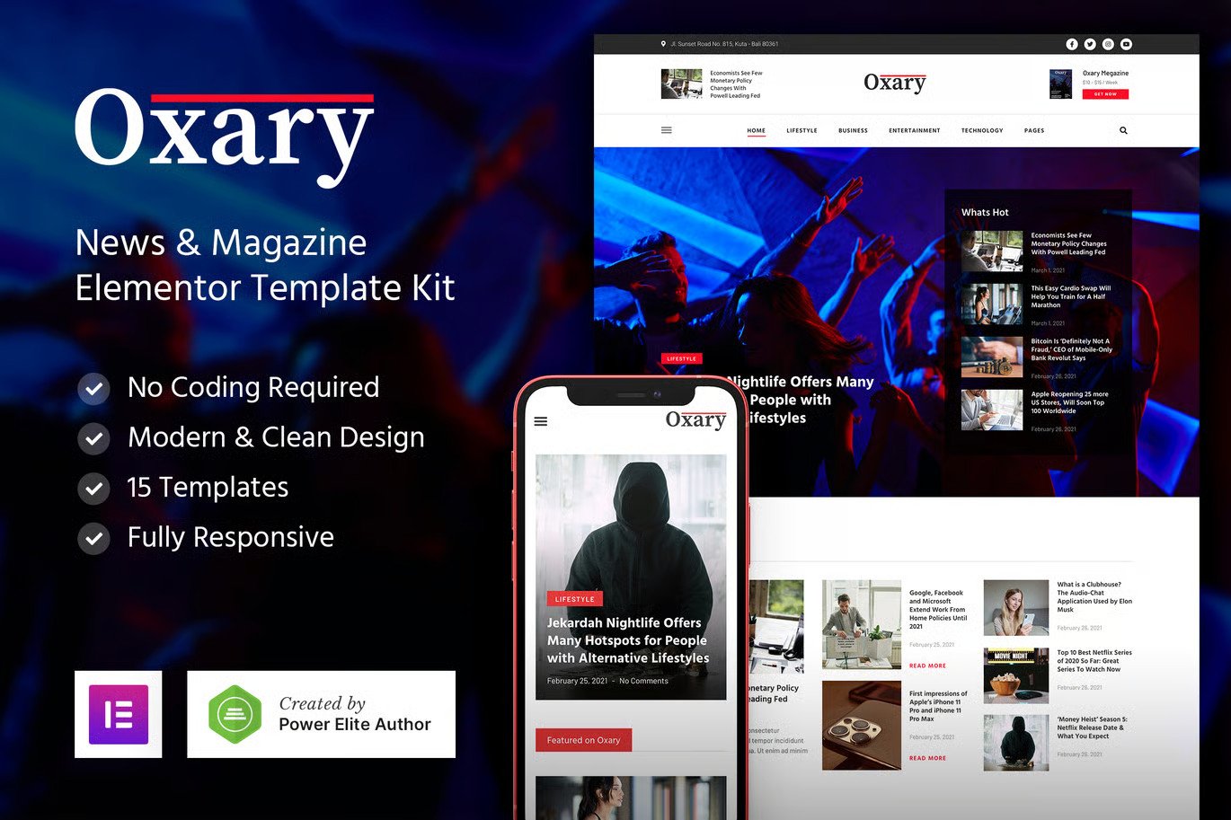 Premium Online Magazine Elementor Template Kit - Oxary