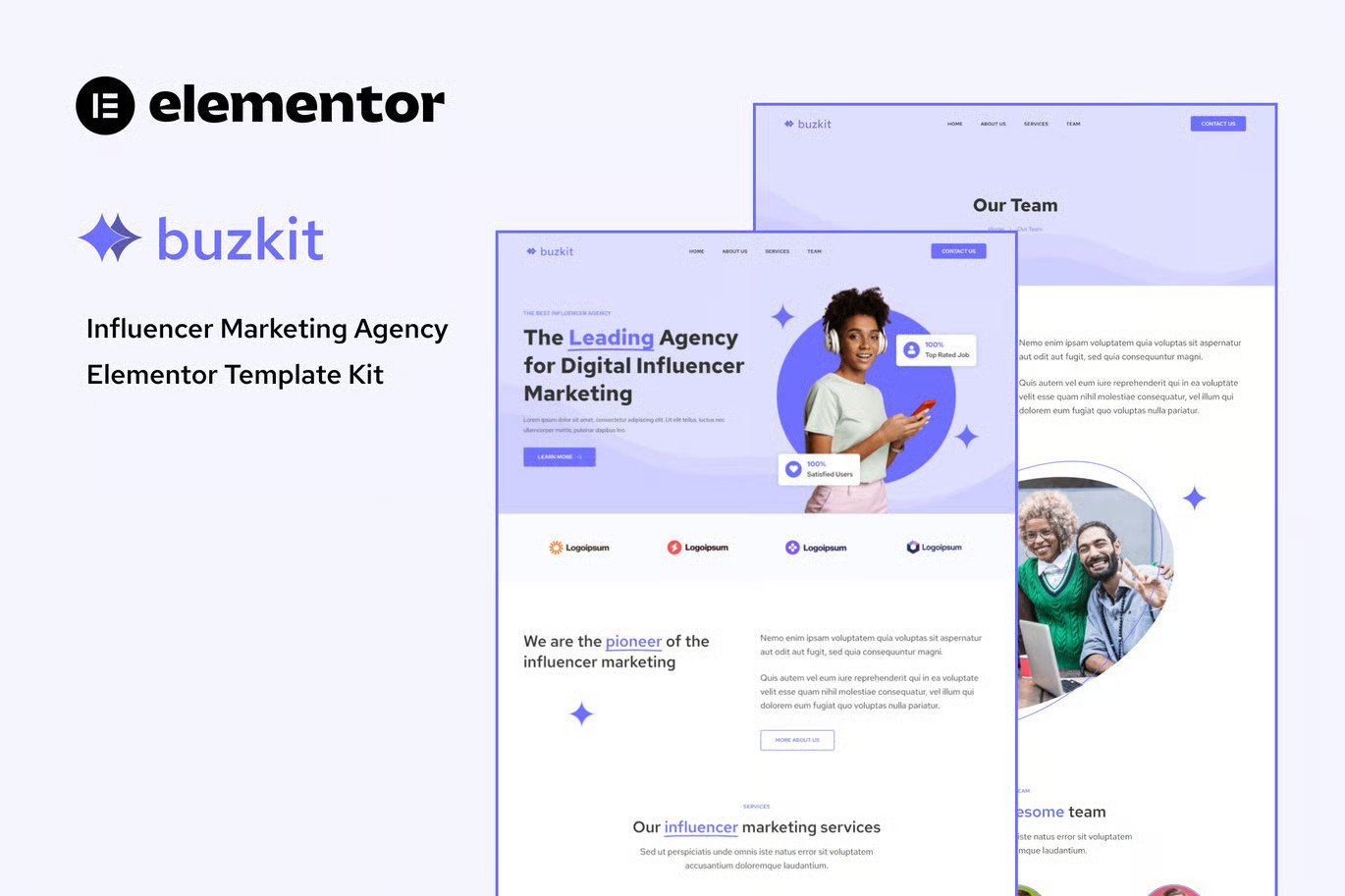 Buzkit-Influencer Agency Elementor Template Kit